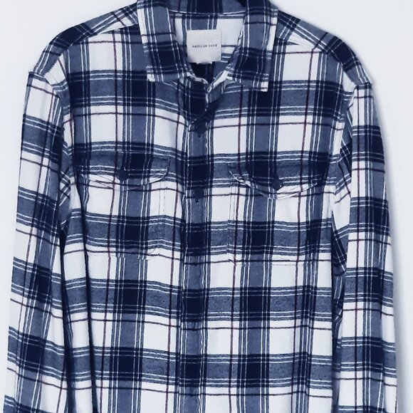 American Eagle Men's Size Medium Blue Plaid Button Down Shirt Long Sleeve Cotton - Picture 3 of 5